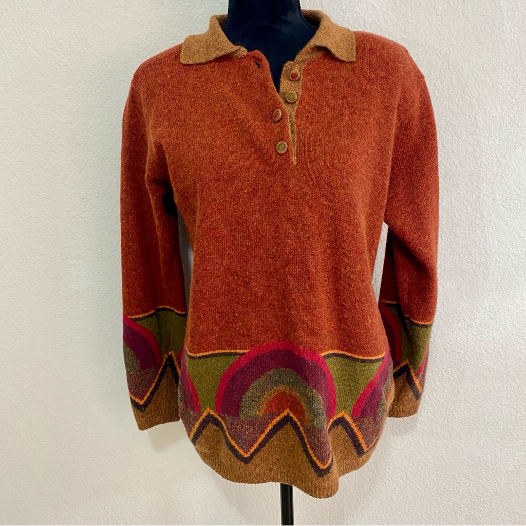 Vtg Jeanne Pierre Lambswool Angora Sweater S Southwest Boho Art To Wear Henley